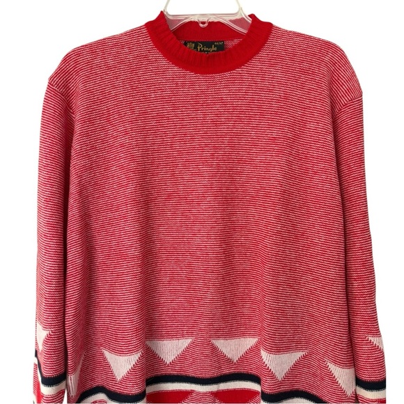 Vtg Mod Striped Geometric Wool Sweater Sz Large Red 70s 80s Pringle of Scotland - Picture 8 of 8